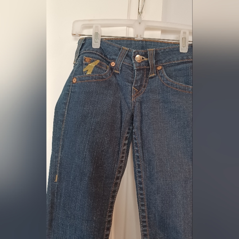 EUC True Religion sz 25 Women’s Low-Rise Rear-Flap Becky Bootcut Blue Jeans - Picture 4 of 16